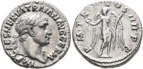 Trajan, 98-117. Denarius (Silver, 17 mm, 2.94 g, 6 h), Rome, 102. IMP CAES NERVA TRAIAN AVG GERM Laureate bust of Trajan to right, slight drapery on l...