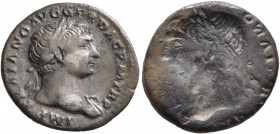Trajan, 98-117. Denarius (Silver, 19 mm, 2.65 g, 12 h), brockage mint error, Rome. IMP TRAIANO AVG GER DAC P M TR P Laureate head of Trajan to right, ...