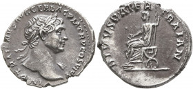 Trajan, 98-117. Denarius (Silver, 19 mm, 3.25 g, 6 h), Rome, 112-113. IMP TRAIANVS AVG GER DAC P M TR P COS VI P P Laureate head of Trajan to right, w...