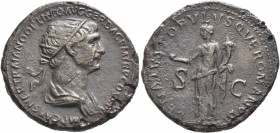 Trajan, 98-117. Dupondius (Orichalcum, 27 mm, 10.92 g, 7 h), Rome, 114-116. IMP CAES NER TRAIANO OPTIMO AVG GER DAC P M TR P COS VI P P Radiate and dr...