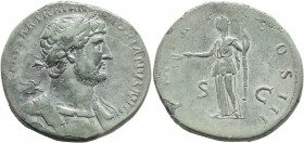 Hadrian, 117-138. Sestertius (Orichalcum, 33 mm, 23.32 g, 5 h), Rome, 121-123. IMP CAESAR TRAIAN HADRIANVS AVG Laureate and cuirassed bust of Hadrian ...