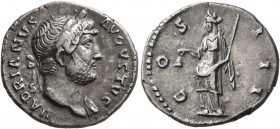 Hadrian, 117-138. Denarius (Silver, 18 mm, 3.28 g, 6 h), Rome, circa 124-125. HADRIANVS AVGVSTVS Laureate head of Hadrian to right, with slight draper...