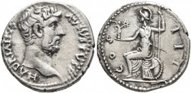 Hadrian, 117-138. Denarius (Silver, 18 mm, 2.84 g, 6 h), uncertain mint in the East, circa 128-130. HADRIANVS AVGVSTVS P [P?] Bare head of Hadrian to ...
