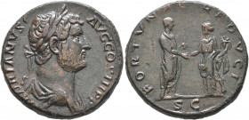Hadrian, 117-138. Sestertius (Orichalcum, 30 mm, 22.13 g, 6 h), Rome, circa 133-135. HADRIANVS AVG COS III P P Laureate and draped bust of Hadrian to ...