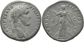 Antoninus Pius, 138-161. Sestertius (Orichalcum, 32 mm, 27.31 g, 1 h), Rome, circa 141-143. ANTONINVS AVG PIVS P P TR P COS III Laureate head of Anton...