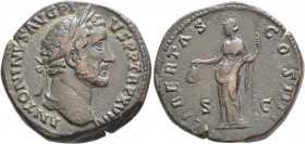 Antoninus Pius, 138-161. Sestertius (Bronze, 32 mm, 24.94 g, 12 h), Rome, 154-155. ANTONINVS AVG PIVS P P TR P XVIII Laureate head of Antoninus Pius t...