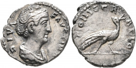 Diva Faustina Senior, died 140/1. Denarius (Silver, 17 mm, 2.73 g, 6 h), Rome, 141. DIVA FAVSTINA Draped bust of Diva Faustina to right. Rev. CONSECRA...