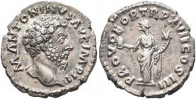 Marcus Aurelius, 161-180. Denarius (Silver, 17 mm, 3.09 g, 12 h), Rome, 163. M ANTONINVS AVG IMP II Bare head of Marcus Aurelius to right, with slight...