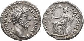 Marcus Aurelius, 161-180. Denarius (Silver, 17 mm, 3.22 g, 12 h), Rome, 165. M ANTONINVS AVG ARMENIACVS Laureate head of Marcus Aurelius to right. Rev...