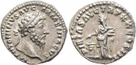 Marcus Aurelius, 161-180. Denarius (Silver, 18 mm, 3.58 g, 5 h), Rome, 166. M ANTONINVS AVG ARMENIACVS Laureate head of Marcus Aurelius to right. Rev....