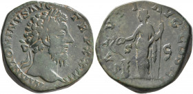 Marcus Aurelius, 161-180. Sestertius (Orichalcum, 30 mm, 26.00 g, 12 h), Rome, 169-170. M ANTONINVS AVG TR P XXIIII Laureate head of Marcus Aurelius t...