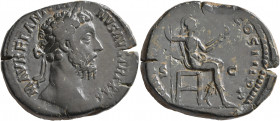 Marcus Aurelius, 161-180. Sestertius (Orichalcum, 32 mm, 26.14 g, 7 h), Rome, 179-180. M AVREL ANTONINVS AVG TR P XXXIIII Laureate head of Marcus Aure...