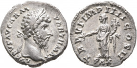 Lucius Verus, 161-169. Denarius (Silver, 17 mm, 3.24 g, 1 h), Rome, 166. L VERVS AVG ARM PARTH MAX Laureate head of Lucius Verus to right. Rev. TR P V...
