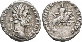Commodus, 177-192. Denarius (Silver, 16 mm, 2.79 g, 1 h), Rome, 192. L AEL AVREL COMM AVG P FEL Laureate head of Commodus to right. Rev. MATRI DEV CON...
