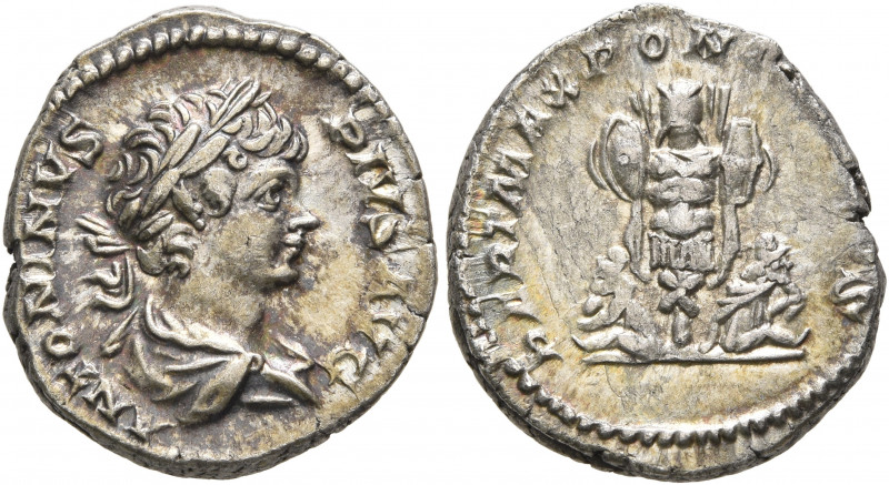 Caracalla, 198-217. Denarius (Silver, 18 mm, 3.63 g, 12 h), Rome, 202. ANTONINVS...