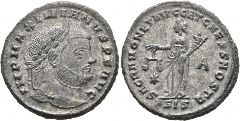 Maximianus, first reign, 286-305. Follis (Silvered bronze, 28 mm, 8.39 g, 6 h), ...