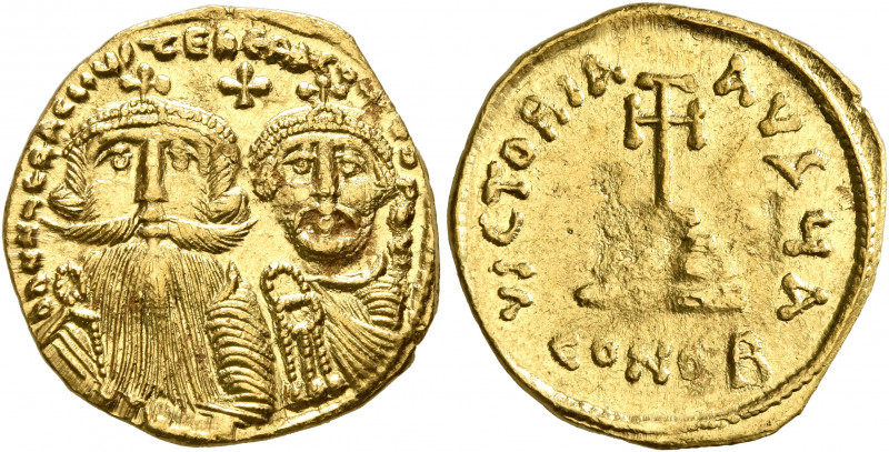 Heraclius, with Heraclius Constantine, 610-641. Solidus (Gold, 20 mm, 4.27 g, 6 ...