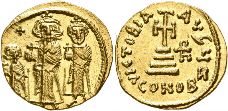 Heraclius, with Heraclius Constantine and Heraclonas, 610-641. Solidus (Gold, 20...