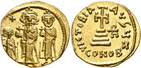 Heraclius, with Heraclius Constantine and Heraclonas, 610-641. Solidus (Gold, 20 mm, 4.48 g, 7 h), Constantinopolis, 632-635 (?). Heraclius and Heracl...