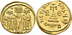 Heraclius, with Heraclius Constantine and Heraclonas, 610-641. Solidus (Gold, 20 mm, 4.38 g, 6 h), Constantinopolis, 635/6 (?). Heraclius and Heracliu...