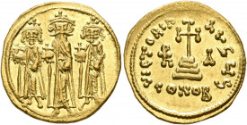 Heraclius, with Heraclius Constantine and Heraclonas, 610-641. Solidus (Gold, 19 mm, 4.46 g, 7 h), Constantinopolis, 637-8 (?). Heraclius, Heraclius C...