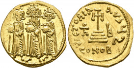 Heraclius, with Heraclius Constantine and Heraclonas, 610-641. Solidus (Gold, 19 mm, 4.38 g, 6 h), Constantinopolis, 638/9 (?). Heraclius, Heraclius C...