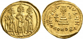 Heraclius, with Heraclius Constantine and Heraclonas, 610-641. Solidus (Gold, 22 mm, 4.36 g, 6 h), Constantinopolis, 638/9 (?). Heraclius, Heraclius C...