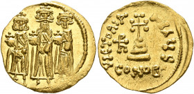Heraclius, with Heraclius Constantine and Heraclonas, 610-641. Solidus (Gold, 20 mm, 4.35 g, 6 h), Constantinopolis, 639-641. Heraclius, Heraclius Con...