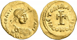Heraclius, 610-641. Tremissis (Gold, 16 mm, 1.43 g, 7 h), Constantinopolis, 610-613 (?). δ N hЄRACLI[ЧS P P] AVI Diademed, draped and cuirassed bust o...