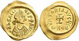 Heraclius, 610-641. Tremissis (Gold, 16 mm, 1.38 g, 6 h), Constantinopolis, 613-641. d N hЄRACLIЧS P P AVI Diademed, draped and cuirassed bust of Hera...