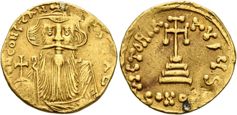 Constans II, 641-668. Solidus (Gold, 19 mm, 4.33 g, 6 h), Constantinopolis, 651-...