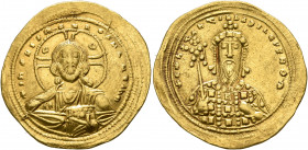 Constantine VIII, 1025-1028. Histamenon (Gold, 25 mm, 4.40 g, 7 h), Constantinopolis. +IҺS XIS RЄX RЄGNANTIҺm Bust of Christ facing, with cross-nimbus...