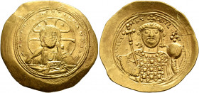 Constantine IX Monomachus, 1042-1055. Histamenon (Gold, 27 mm, 4.36 g, 6 h), Constantinopolis. +IhC XIC RCX RCSnΛnTIҺm Nimbate bust of Christ facing, ...