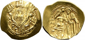 Michael VIII Palaeologus, 1261-1282. Hyperpyron (Electrum, 24 mm, 3.91 g, 6 h), Constantinopolis. Bust of Virgin Mary, orans, within city walls furnis...