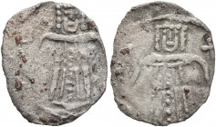 Uncertain Palaeologan issue, circa 1282-1453. 1/2 Basilikon (Billon, 14 mm, 0.37 g, 6 h), uncertain mint. Imperial figure standing facing, wearing lor...