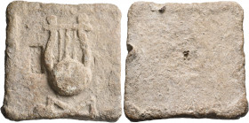 IONIA. Kolophon, 3rd-1st centuries BC. Weight of 1 Mina (Lead, 61x60 mm, 479.07 g). Kithara; to left, rectangular countermark: ΣIΜΣ (?); below, M. Rev...