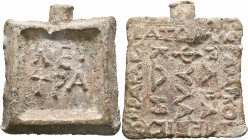 IONIA. Ephesus (?), 2nd-3rd centuries AD. Weight of 1 Litra (Lead, 77x81 mm, 400.00 g, 12 h), Amicus, Herakleas, Priscus & Saturninus, paraphylakes. Λ...