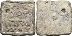 ASIA MINOR. Uncertain, 2nd-3rd centuries AD. Weight of 1 Litra (Lead, 69x70 mm, 339.72 g), Aurelius Eumenes, hipparch. AYP EY ME /NOY / IΠΠA/ΡΧΟΥ in f...