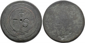 BYZANTINE. 6th-7th centuries. Weight of 6 Ounkia (Bronze, 50 mm, 160.64 g), a uniface discoid commercial weight with plain edges. Γo - S; above cross;...
