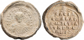 Basileios Bourtzes, spatharokandidatos and strategos, first half of 11th century. Seal (Lead, 30 mm, 23.72 g, 12 h). KЄ ROHΘЄI TⲰ CⲰ ΔOVΛ,; in fields,...