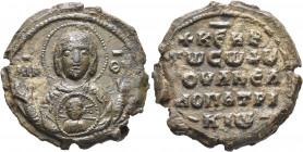 William (Goulēelmos), patrikios, circa 1050-1100. Seal (Lead, 31 mm, 16.88 g, 12 h). MHP - ΘV Nimbate Mother of God 'Episkepsis', raising both hands i...