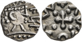 BRITISH, Anglo-Saxon. Continental Sceattas. Circa 690-715/20. Penny (Silver, 11 mm, 1.27 g). Crowned bust right with runes. Rev. ✠AVMOAVV Cross with p...