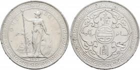BRITISH, Trade Dollars. Dollar 1897 (Silver, 38 mm, 27.08 g, 12 h), struck for circulation in East Asia, Bombay (Mumbay) Britannia standing facing, he...