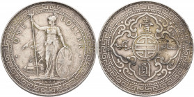 BRITISH, Trade Dollars. Dollar 1899 (Silver, 38 mm, 26.94 g, 12 h), struck for circulation in East Asia, Bombay (Mumbay) Britannia standing facing, he...