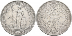 BRITISH, Trade Dollars. Dollar 1911 (Silver, 38 mm, 26.88 g, 12 h), struck for circulation in East Asia, Bombay (Mumbay) Britannia standing facing, he...