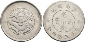 CHINA, Qīng dynasty. Pǔyí (Xuāntǒng), 1908-1911. 1/2 Yuán - 50 Cents (Silver, 33 mm, 13.42 g, 12 h), posthumous issue, Yúnnán (Yun-Nan) province, no d...