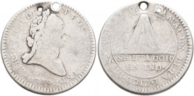 EL SALVADOR. Colonial. Carlos IV, king of Spain, 1788-1808. Medal 1808 (Silver, 20 mm, 2.76 g, 12 h), San Salvador. CARL•IV REI DE ESP•EMP•DE LAS IND ...