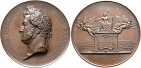 FRANCE, Royal (Restored). Louis Philippe, 1830-1848. Medal 1842 (Copper, 112 mm, 426.00 g, 12 h), Paris, by A. Bovy. On the Law Establishing Railroads...