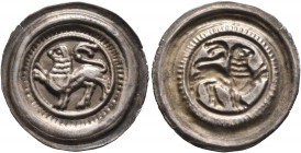 GERMANY. Braunschweig-Lüneburg. Heinrich der Löwe, 1142-1195. Bracteate (Silver, 21 mm, 0.53 g), Lüneburg. Lion walking left, split tail end. Rev. Inc...