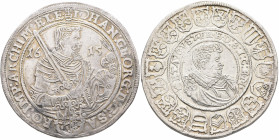 GERMANY. Sachsen-Albertinische Linie. Johann Georg I and August, Electors, 1611-1615. Taler 1615 (Silver, 42 mm, 29.19 g, 8 h), Dresden. (Orb) IOHAN G...